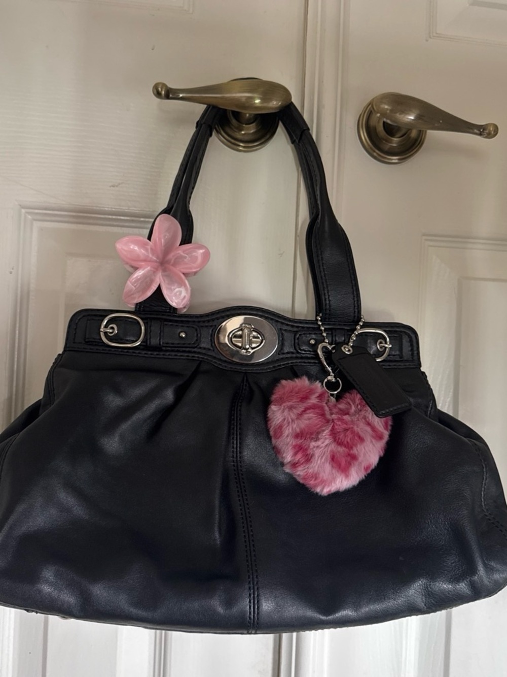 Coach Garnet Black Leather Pleated Turnlock Shoulder Bag